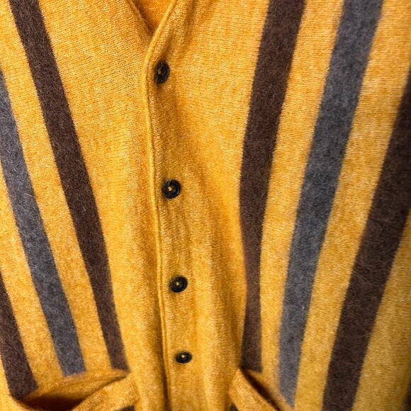 Beams Plus Sweater Size Large Cardigan Yellow Contrast Stripe Mohair Nylon Japan - Picture 6 of 13